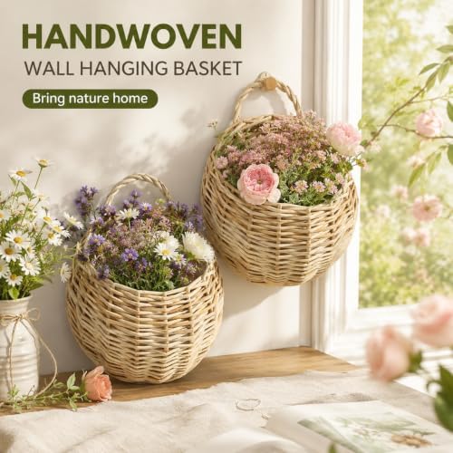 Toddmomy 2 Pack Woven Wicker Hanging Basket 9 Inch Wall Planter - Image 3