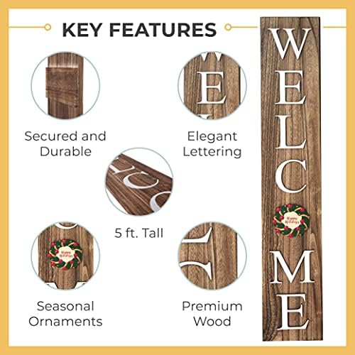 Extra Large 5FT Premium Wooden Interchangeable Welcome Sign for Front Door Porch Sign - 5 ft (58 x 11 Inch) 8 Magnetic Seasonal Tiles, Fall Porch Signs, Holidays and Seasons, Weather Resistance Standing welcome sign Outdoor and Indoor (Brown) - Image 3