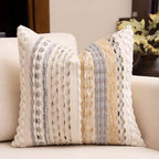 Boho Chenille Tufted Throw Pillow Covers 18x18 Inch Set of 2 Farmhouse Beige Woven Striped Decorative Pillowcases for Couch Sofa Bed - Image 4