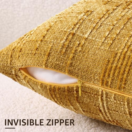 decorUhome Textured Chenille Throw Pillow Covers 26x26 Set of 2 Yellow - Image 3