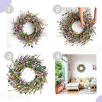 24 Inch Spring and Summer Purple Flowers Wreath for Front Door - Image 3