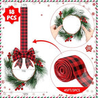 Crowye 18 Pcs Mini Christmas Wreaths Kitchen Cabinet Door, Red and Black - Image 2
