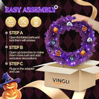 VINGLI 24" Purple Christmas Wreath with Battery LED Lights, Colorful Decor - Image 5