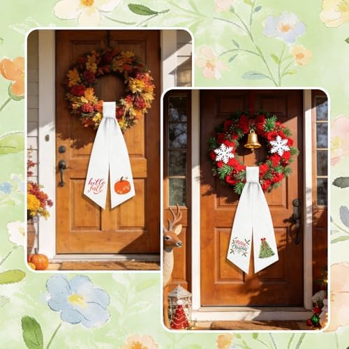 12 Pcs Seasonal Wreath Sash for Front Door Embroidery Ribbon Sash Christmas Fall Gift Holiday for Yard Porch Doorway Decor Indoor Outdoor - Image 4