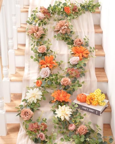 Waipfaru 6Ft Fall Garland Decor, 2 Pack Eucalyptus Flower Garland for Table - Image 5