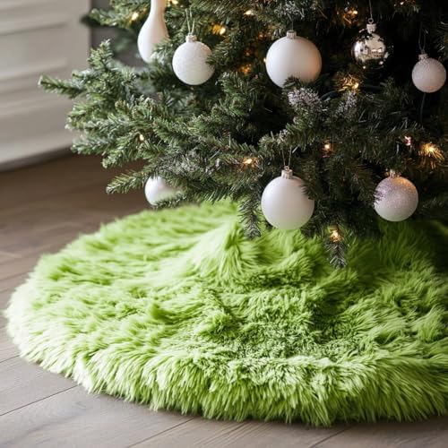 AOGU 60 Inch Faux Fur Christmas Tree Skirt Green Plush Skirt for Merry Christmas Party Christmas Tree Decoration by AOGU