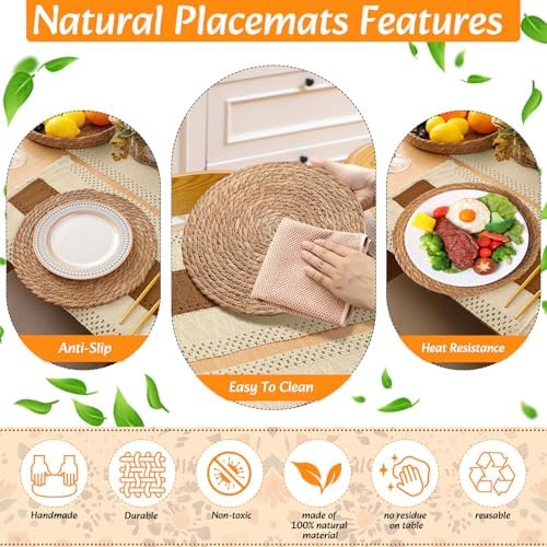 Boho Table Runner and Placemats Set, 6 Sets, Caramel Color, 12x72 - Image 6