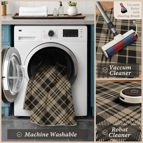JTJ Easy Jute 4x6 Diagonal Plaid Rug, Black & Beige, Washable - Image 5