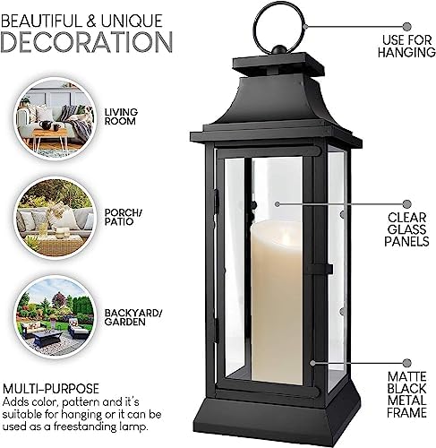 Serene Spaces Living Black Decorative Hurricane Lantern with Clear Glass Panels, Medium Indoor Outdoor Lantern for Porch, Events, Parties & Tabletop Decor, 5" Square & 15" Tall, Pack of 4 - Image 6