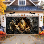 Halloween Garage Door Banner 7x16 FT - Realistic Skeleton Breaking Through Wall Backdrop Cover, Glowing Gold Skull Monster Hanging Decor for Double Car Garage Door Outdoor Yard Scary Party - Image 6