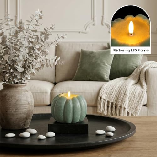 Fall Decorations for Home, Large Flameless Pumpkin Candle, Sage Green - Image 2