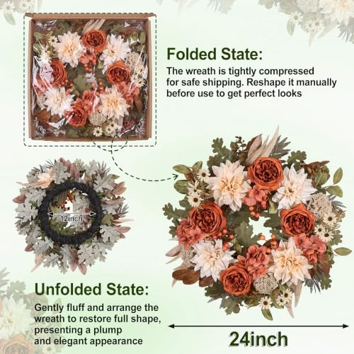 24in Fall Wreaths for Front Door Artificial Autumn Wreath - Image 5