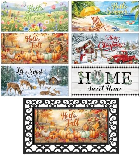 Tinideya Seasonal Door Mat Inserts 22 x 10 in, 6 Pack Holiday Doormat Set by Tinideya