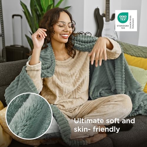 Bedsure Soft Twin Blanket for Bed Decor Gifts Sage Green 60"x80" - Image 4