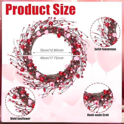 Tingjoo 2 Pcs Valentines Day Coir Door Mat and Heart Wreath for Front Door - Image 3