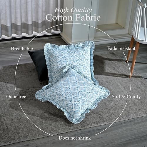 CPC Indigo Regal Hand Block Print 100% Cotton Ruffle Throw Pillow Cover 24x24 inch with Hidden Zipper Decorative for Couch, Bed, Sofa, Farmhouse, Cottagecore Decor Gift Christmas Fall Thanksgiving - Image 3