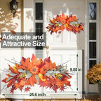 Fall Arch Swags 25.6" Prelit Fall Swag with Lights Harvest Red Leaves Pumpkins Berries Rich Autumn Elements Garland Wreath for Halloween Thanksgiving Farmhouse Harvest Arch Front Door Home Décor - Image 2