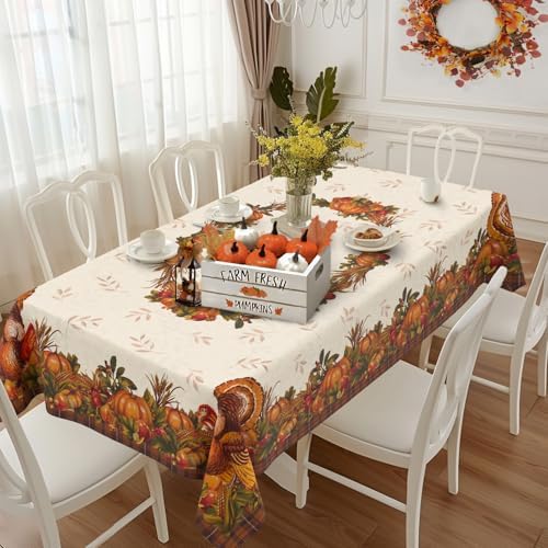 Thanksgiving Turkey Tablecloth Vintage Fall Pumpkin Table Cloth for Kitchen Decoration - 60" X 120" Rectangle/Oblong - Image 3