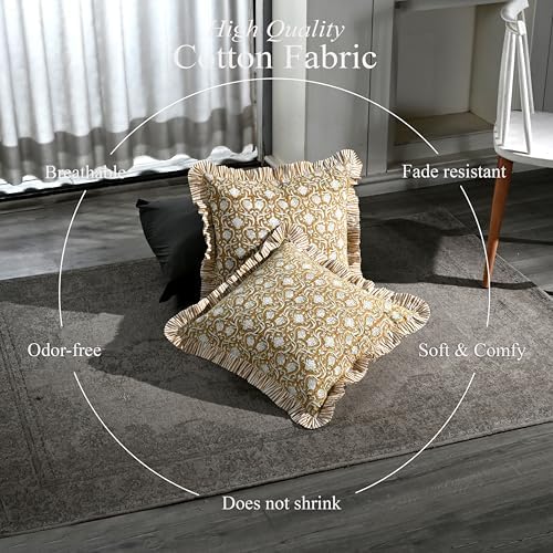 CPC Block Print Ruffle Throw Pillow Cover Mustard Regal 20"x20", Pack of 2 - Image 3