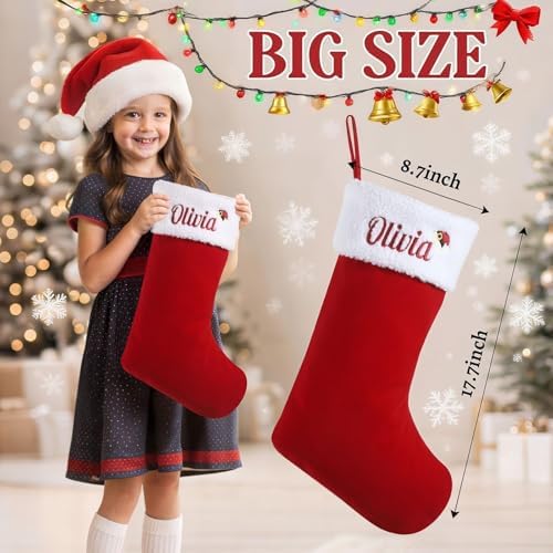Personalized Christmas Stockings with Embroidered Name & Monogram,Custom 5 Pack 18” Large Flocking Xmas Stocking,Burlap with Plush Cuff Stockings for Fireplace Holiday Decor - Image 3