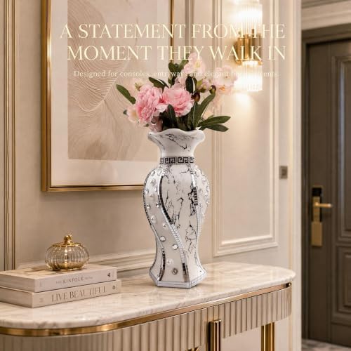 Silver Ceramic Flower Vase with Rhinestone Accents - Image 6
