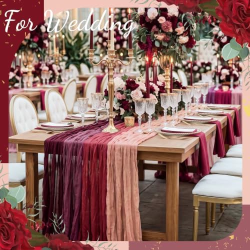 Remagr 12 Pcs Gradient Burgundy Cheesecloth Gauze Table Runners - Image 2