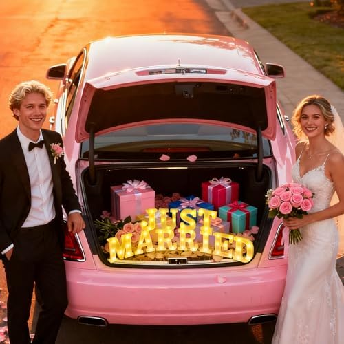 Aurelema 11 Pcs Just Married Wedding Decorations LED Letter Lights Sign - Image 4