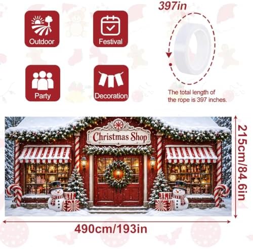 7x16FT Christmas Shop Garage Door Cover Decorations Merry Christmas Garage Door Banner for Outdoor Indoor Christmas Decorations Party Photography Backdrop - Image 2