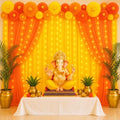 Indian Pooja Backdrop Decoration Set, Diwali Backdrop 4 Yellow Orange Tulle Drapes and 12 Paper Flowers, Mehndi Home Decorations for Varalakshmi, Haldi, Puja, Festival Decor by Unknown