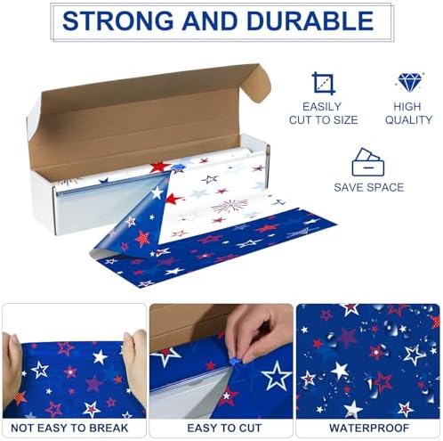 4.5 x 100 Feet Patriotic Tablecloth for 4th of July Independence Day Decorations,Roll of Disposable Custom White Blue Red Star Memorial Day Photography Backdrop for 4th of July Themed Party Supplies - Image 3
