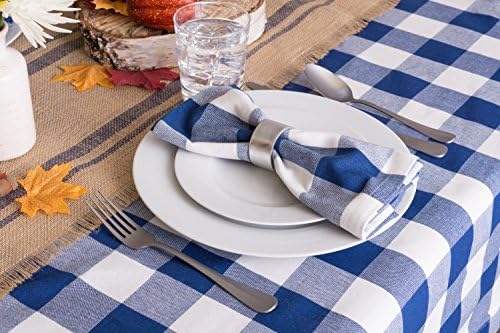 DII Navy Blue Tablecloth, 70 Inch Round, Navy & Cream Buffalo Check Plaid - Image 3