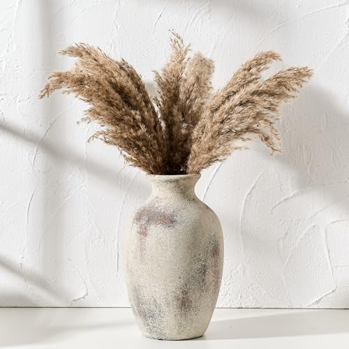 Large Ceramic Rustic Flower Vase, 10.43 Inch Tall Vintage Pottery Home Decor, Antique Farmhouse Terracotta Vase for Living Room, Table, Shelf, Mantel Decoration, Farmhouse - Natural Brown - Image 6