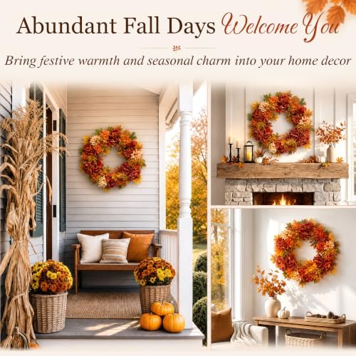 24 Inch Fall Wreaths for Front Door, Autumn Flower Wreath - Image 4