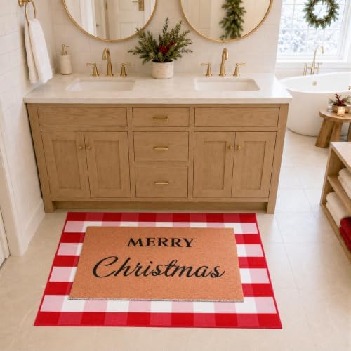2pcs 24x32in Merry Christmas Doormat Red White Buffalo Plaid Rug - Image 6