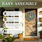 Solar Spring Wreath for Front Door 18inchWreath Pre-lit30LED Spring Summer Decor Artificial Purple Lavender Warm Lights Wreath for Outside Wall Home Decor Festival Farmhouse Decor - Image 3