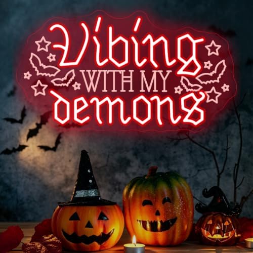 Vibing With My Demons Neon Sign, Halloween LED Wall Decor 16.7x9.3 Inch by Unknown
