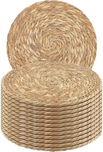 Kochorie Set of 12 Round Woven Placemats - 13.8 Inches Natural Boho Rattan Wicker Table Mats for Home Dining Table by Kochorie