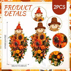 2 PCS Fall Scarecrow Teardrop Front Door Swag Wreath with Sunflower Pumpkin - Image 3