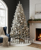 AOGU 60 Inch Sequin Faux Fur Christmas Tree Skirt for Christmas Tree Decorations White Plush Silver Sequin Snowflake Tree Skirt - Image 2