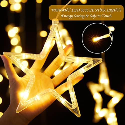 Christmas LED Curtain String Lights - 18FT 12 Drops 138 LED Star Moon Hanging Lights with Remote, 8 Modes, 6H Timer, Waterproof Connectable Window Lights for Indoor Outdoor Holiday Decorations - Image 2