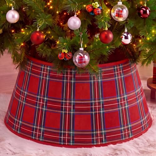 24'' Christmas Tree Collar Red Tartan Plaid Velvet Christmas Decor by Unknown