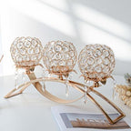 Set of 3 Gold Crystal Tea Light Candlestick Holders Flower Shape with Crystal Pendant Bowl Votive Metal Candle Holder for Table Centerpieces Wedding Home Decor (Gold, 3 arm) by kehail