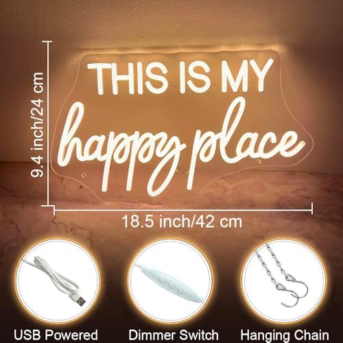 This is My Happy Place Neon Sign Warm White LED Letter Neon Light for Wall Decor Bedroom Home Bar College Dorm Game Room Decor - Image 4