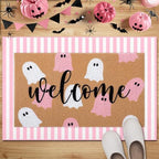 Tinideya 2 Pcs Halloween Ghost Layered Doormat Set, Pink White - Image 5