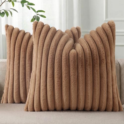 Pallene Faux Fur Decorative Throw Pillow Covers 24x24 Set of 2, Brown by PALLENE