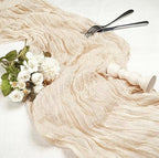 12 Pcs Beige Cheesecloth Table Runner 13ft Boho Gauze Cheesecloth Table Runner 160 inch Long for Christmas Wedding Bridal Baby Shower Birthday Table Decorations - Image 2