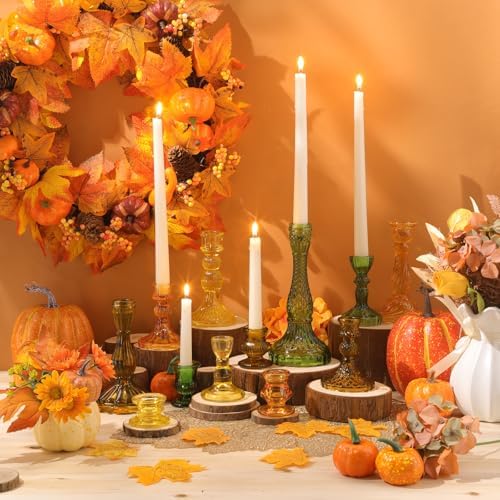Mumufy 12 Pcs Thankgiving Glass Candle Holders Clear Amber 0.8 in - Image 5