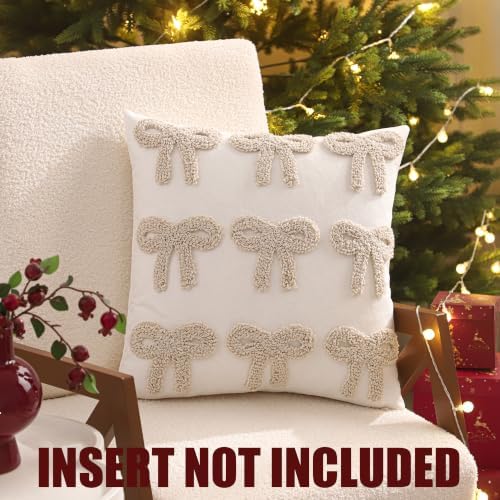 Christmas Beige Bows Throw Pillow Cover 18 x 18 Set of 2 - Image 4