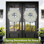 26 Inch Spring Wreaths for Front Door Large Easter Valentines Forsythia Floral Summer Spring Door Wreaths Outdoor All Season Spring Decorations for Home Porch Room Window Wall Farmhouse Decor(White-R) - Image 2