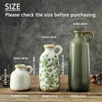 Vintage Vase Set of 3 with Handle, Ceramic Vintage Rustic Vases Home Decor Farmhouse Decorative Vase Pottery Decor Modern for Table Mantel Entryway Bookshelf Living Room Kitchen Bedroom - Green - Image 2